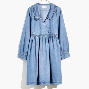 Ruffle-Collar Faux-Wrap Dress: TENCEL™ Denim Edition